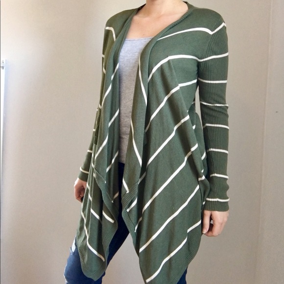 green and white striped cardigan